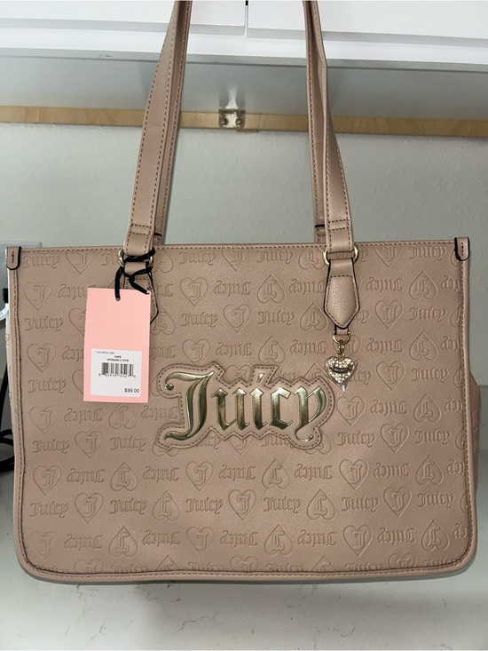 Juicy Couture Handbags - Juicy Couture Blush Taupe Embossed Tote with Heart Charm